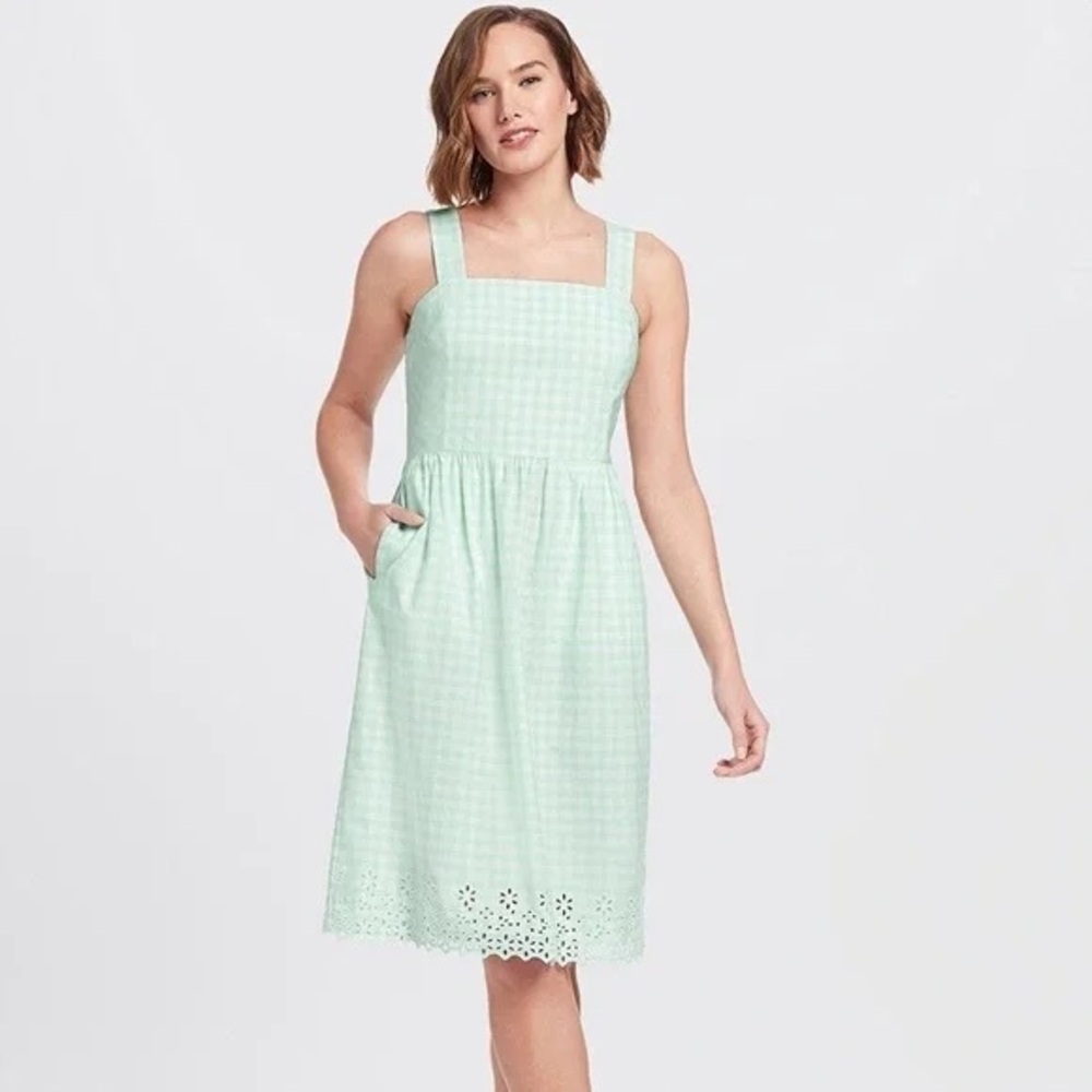 Draper James Embroidered Gingham Dress - green multi